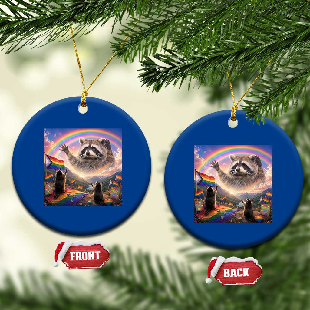 LGBTQ Pride Raccoon Rainbow Flag Ceramic Ornament Two Raccoons Howling to The Rainbow TS14 1pc Blue Print Your Wear