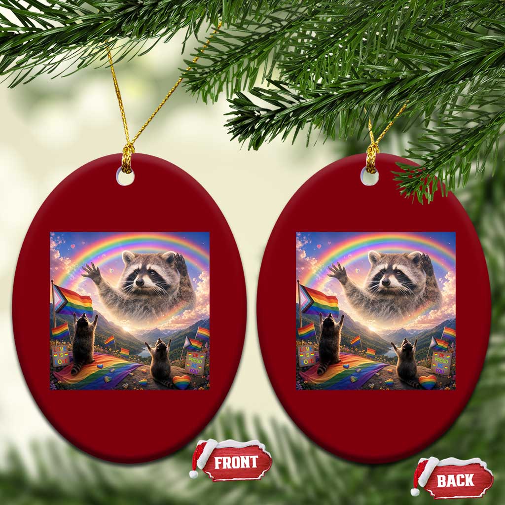 LGBTQ Pride Raccoon Rainbow Flag Ceramic Ornament Two Raccoons Howling to The Rainbow TS14 Print Your Wear
