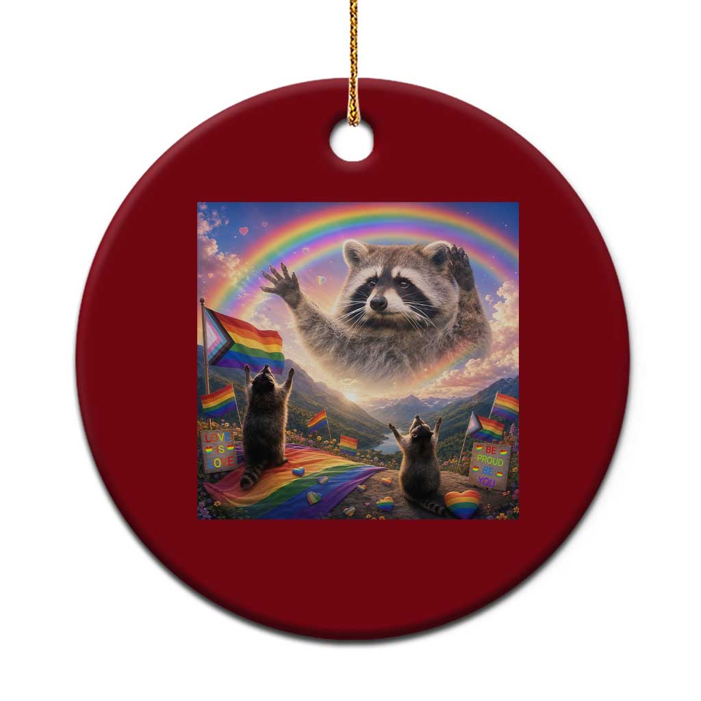 LGBTQ Pride Raccoon Rainbow Flag Ceramic Ornament Two Raccoons Howling to The Rainbow TS14 1pc Red Print Your Wear
