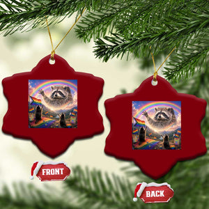 LGBTQ Pride Raccoon Rainbow Flag Ceramic Ornament Two Raccoons Howling to The Rainbow TS14 Print Your Wear