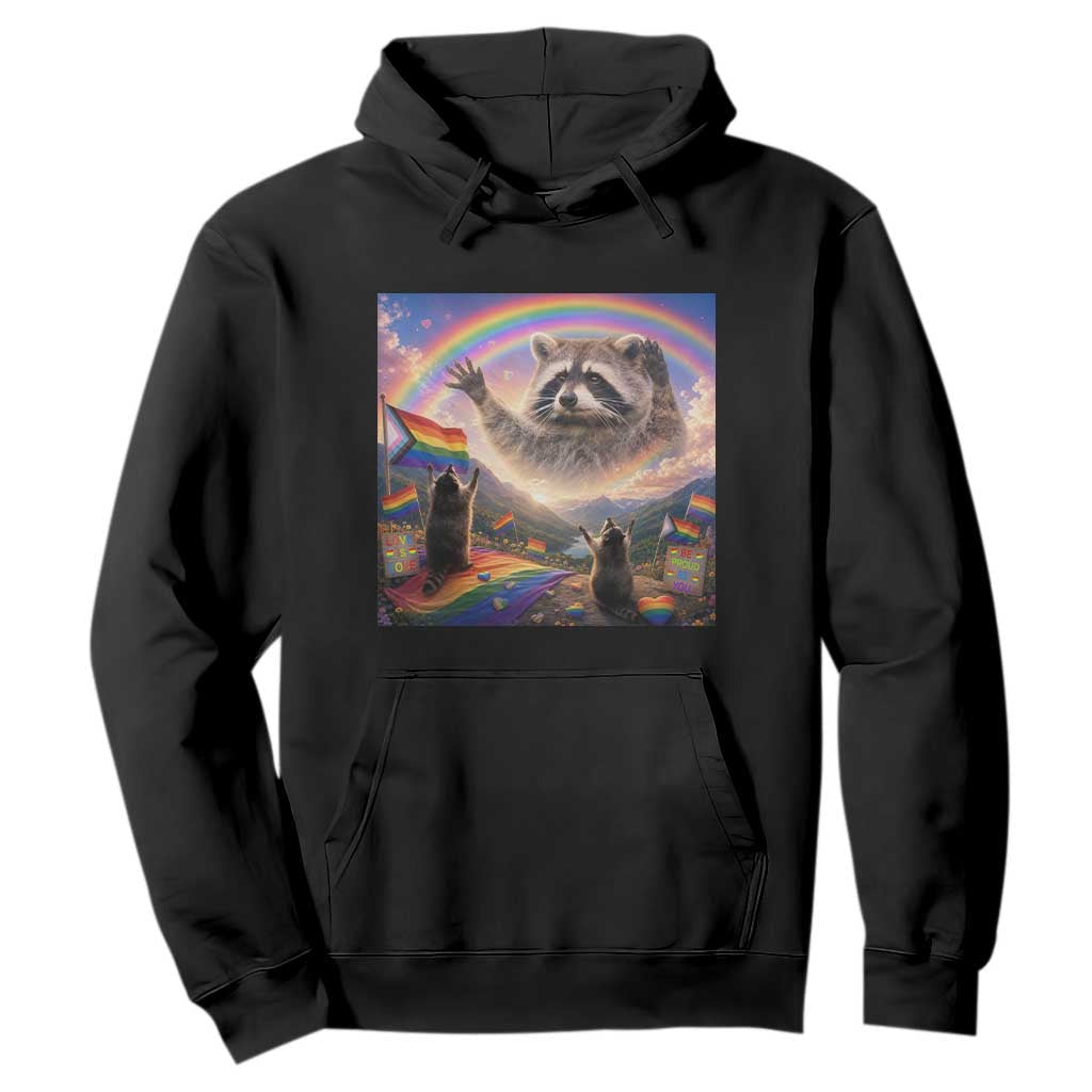 LGBTQ Pride Raccoon Rainbow Flag Hoodie Two Raccoons Howling to The Rainbow TS14 Black Print Your Wear