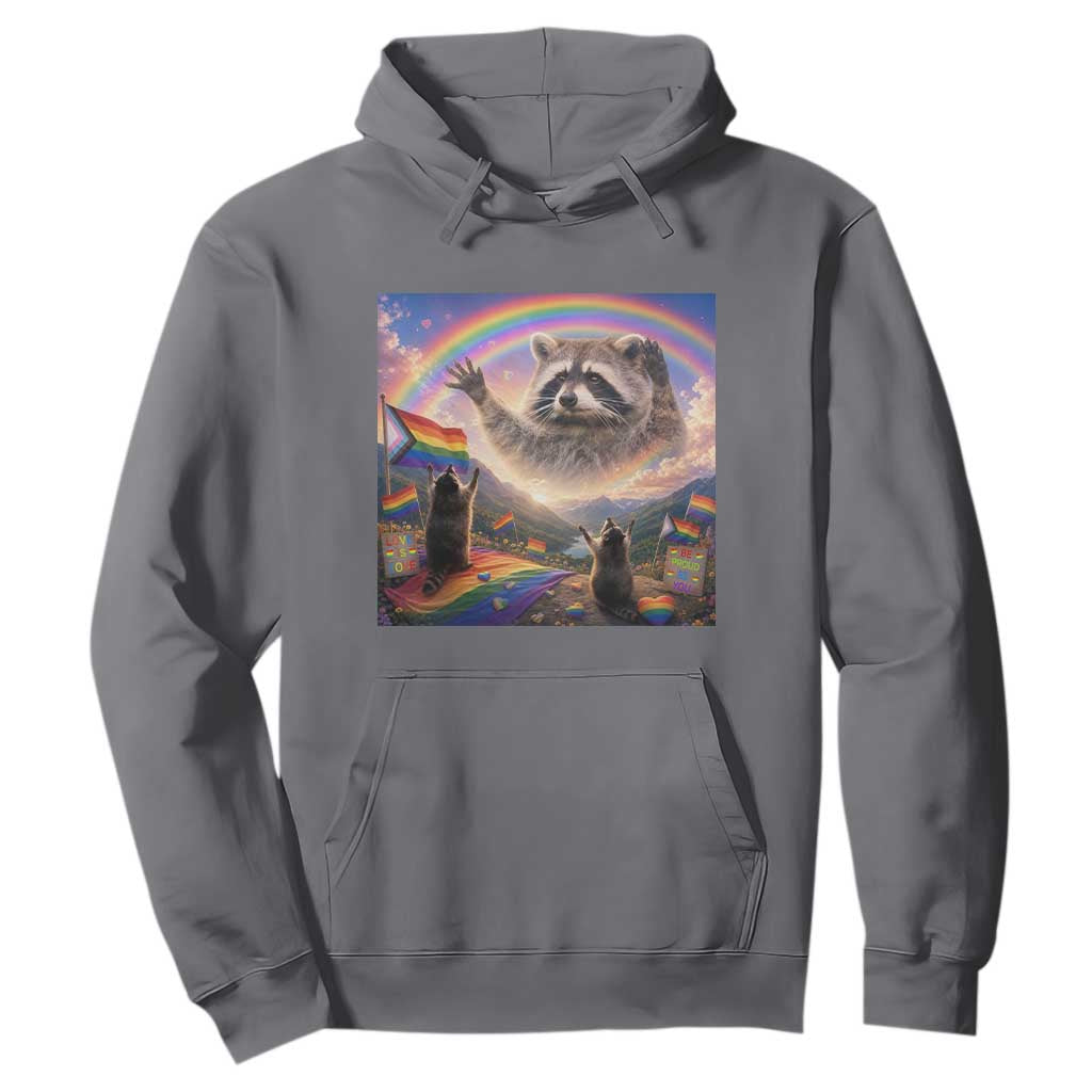 LGBTQ Pride Raccoon Rainbow Flag Hoodie Two Raccoons Howling to The Rainbow TS14 Charcoal Print Your Wear