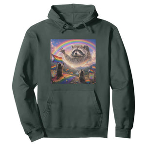 LGBTQ Pride Raccoon Rainbow Flag Hoodie Two Raccoons Howling to The Rainbow TS14 Dark Forest Green Print Your Wear
