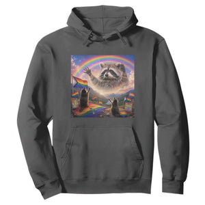 LGBTQ Pride Raccoon Rainbow Flag Hoodie Two Raccoons Howling to The Rainbow TS14 Dark Heather Print Your Wear