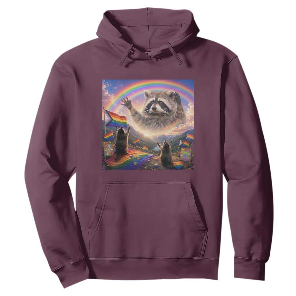 LGBTQ Pride Raccoon Rainbow Flag Hoodie Two Raccoons Howling to The Rainbow TS14 Maroon Print Your Wear