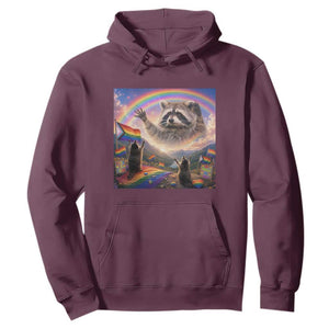 LGBTQ Pride Raccoon Rainbow Flag Hoodie Two Raccoons Howling to The Rainbow TS14 Maroon Print Your Wear