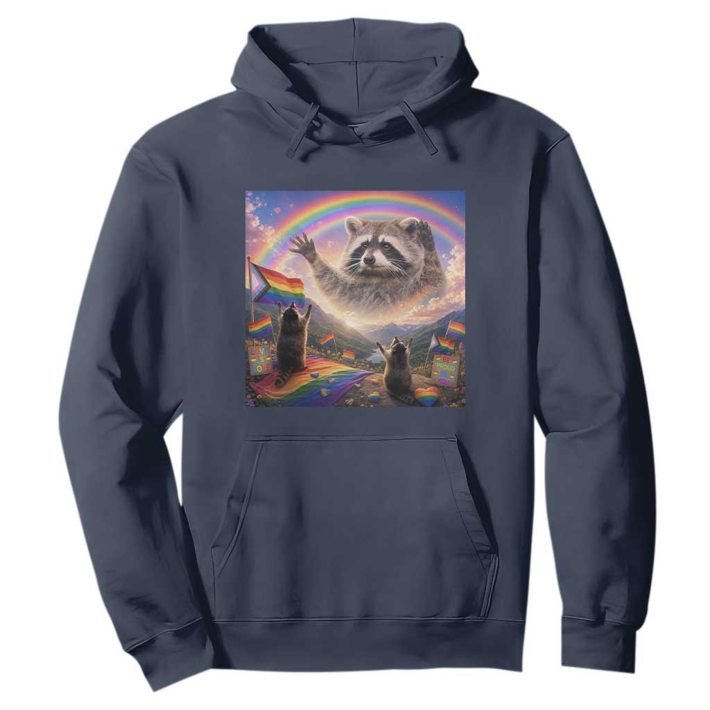 LGBTQ Pride Raccoon Rainbow Flag Hoodie Two Raccoons Howling to The Rainbow TS14 Navy Print Your Wear