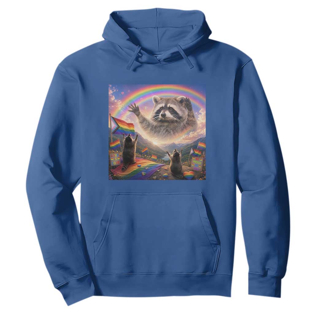 LGBTQ Pride Raccoon Rainbow Flag Hoodie Two Raccoons Howling to The Rainbow TS14 Royal Blue Print Your Wear