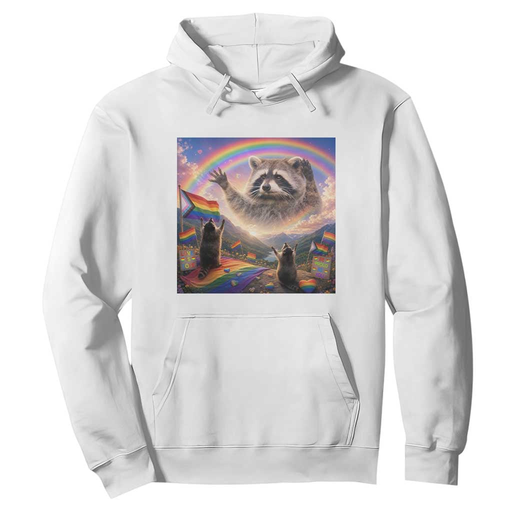 LGBTQ Pride Raccoon Rainbow Flag Hoodie Two Raccoons Howling to The Rainbow TS14 White Print Your Wear