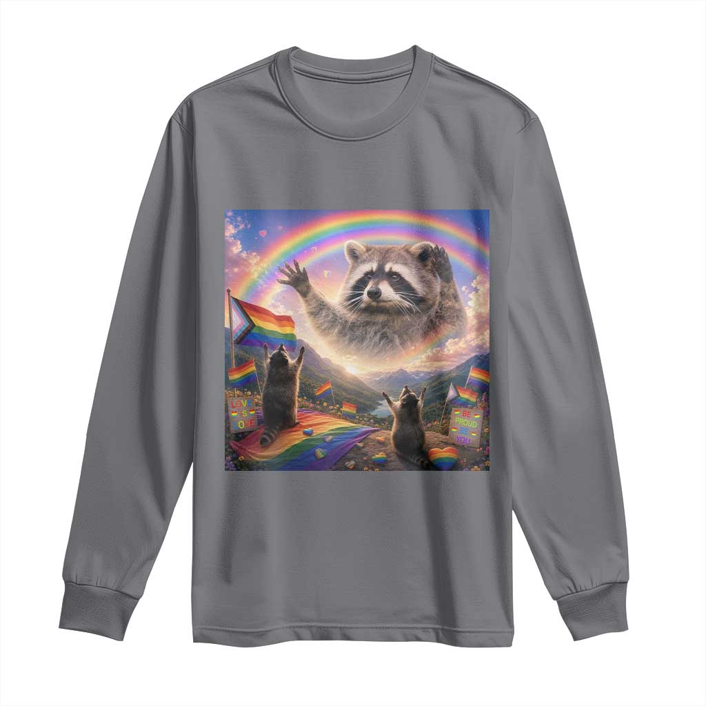 LGBTQ Pride Raccoon Rainbow Flag Long Sleeve Shirt Two Raccoons Howling to The Rainbow TS14 Charcoal Print Your Wear