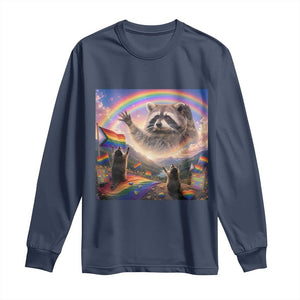 LGBTQ Pride Raccoon Rainbow Flag Long Sleeve Shirt Two Raccoons Howling to The Rainbow TS14 Navy Print Your Wear
