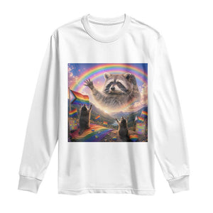 LGBTQ Pride Raccoon Rainbow Flag Long Sleeve Shirt Two Raccoons Howling to The Rainbow TS14 White Print Your Wear