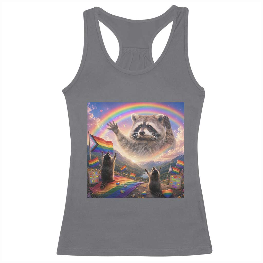 LGBTQ Pride Raccoon Rainbow Flag Racerback Tank Top Two Raccoons Howling to The Rainbow TS14 Charcoal Print Your Wear