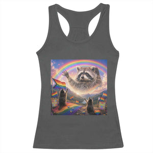 LGBTQ Pride Raccoon Rainbow Flag Racerback Tank Top Two Raccoons Howling to The Rainbow TS14 Dark Heather Print Your Wear