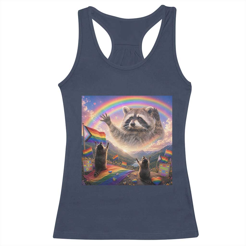 LGBTQ Pride Raccoon Rainbow Flag Racerback Tank Top Two Raccoons Howling to The Rainbow TS14 Navy Print Your Wear