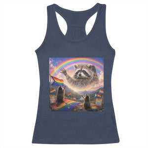 LGBTQ Pride Raccoon Rainbow Flag Racerback Tank Top Two Raccoons Howling to The Rainbow TS14 Navy Print Your Wear