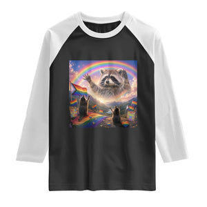 LGBTQ Pride Raccoon Rainbow Flag Raglan Shirt Two Raccoons Howling to The Rainbow TS14 Black White Print Your Wear
