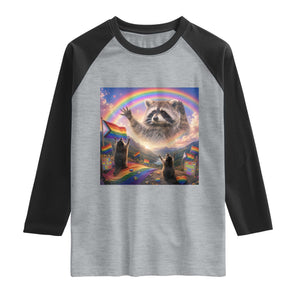 LGBTQ Pride Raccoon Rainbow Flag Raglan Shirt Two Raccoons Howling to The Rainbow TS14 Heather Gray Black Print Your Wear