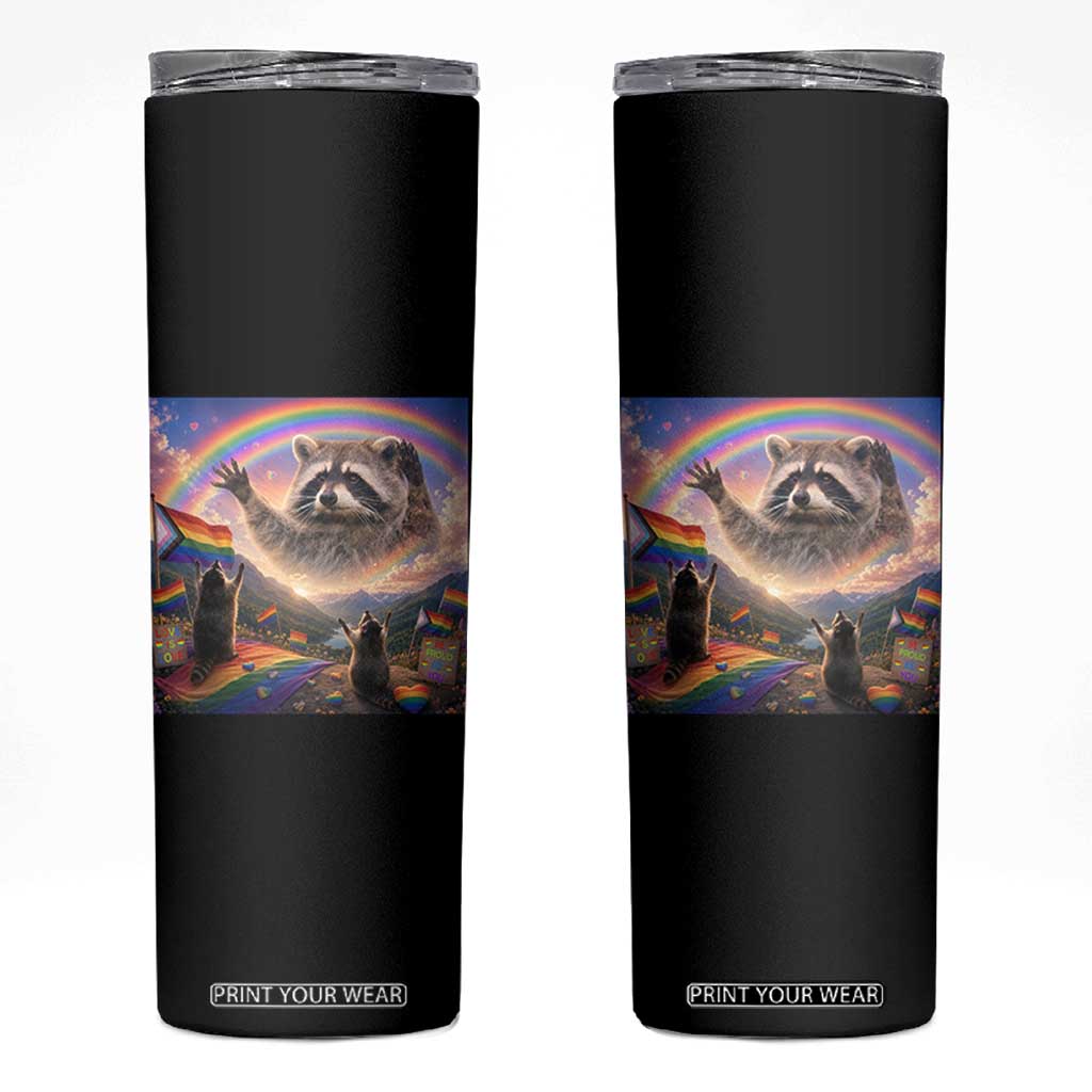 LGBTQ Pride Raccoon Rainbow Flag Skinny Tumbler Two Raccoons Howling to The Rainbow TS14 Black Print Your Wear