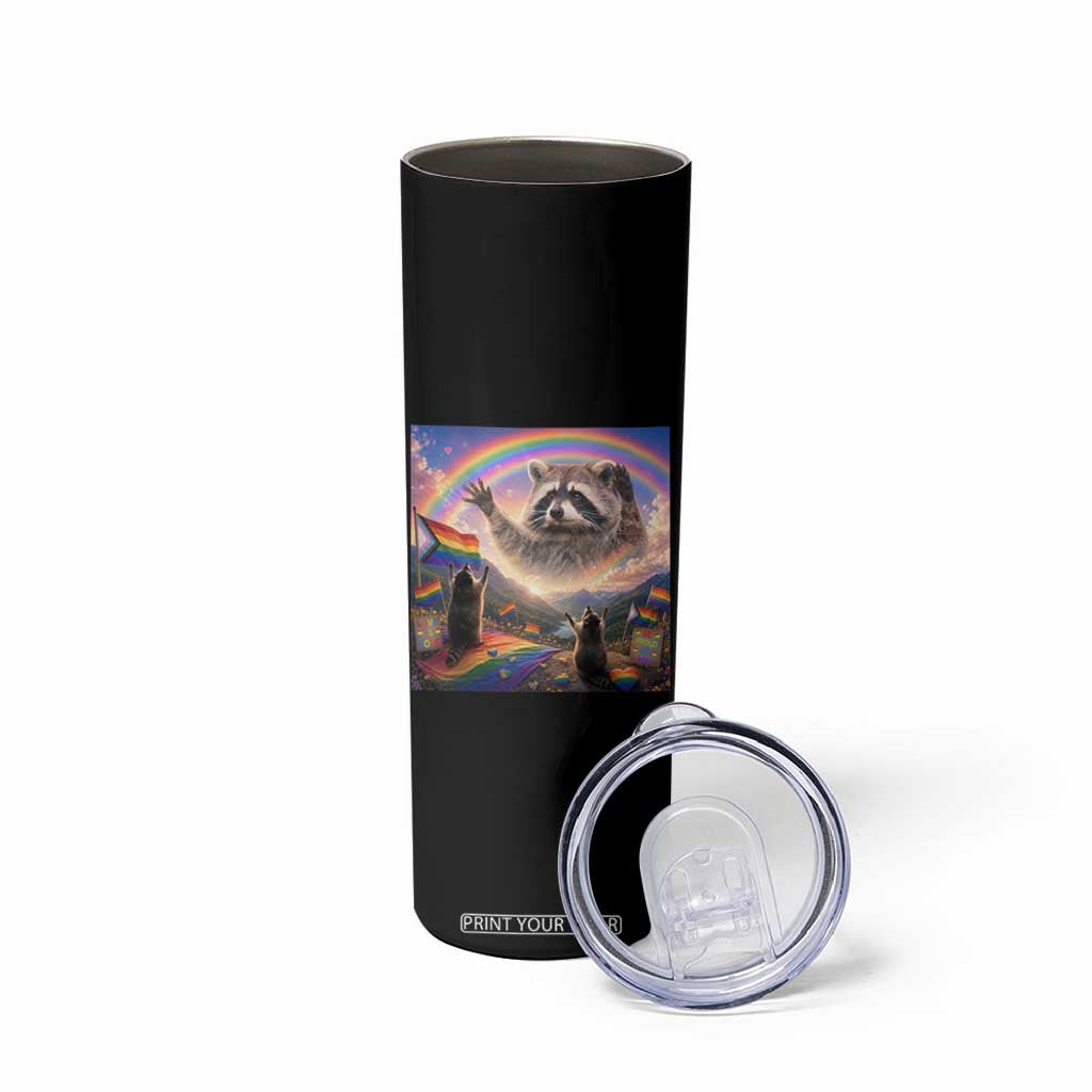 LGBTQ Pride Raccoon Rainbow Flag Skinny Tumbler Two Raccoons Howling to The Rainbow TS14 Print Your Wear