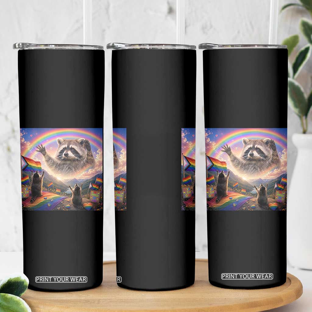 LGBTQ Pride Raccoon Rainbow Flag Skinny Tumbler Two Raccoons Howling to The Rainbow TS14 Print Your Wear