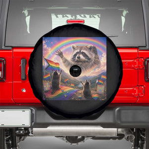 LGBTQ Pride Raccoon Rainbow Flag Spare Tire Cover Two Raccoons Howling to The Rainbow TS14 Black Print Your Wear