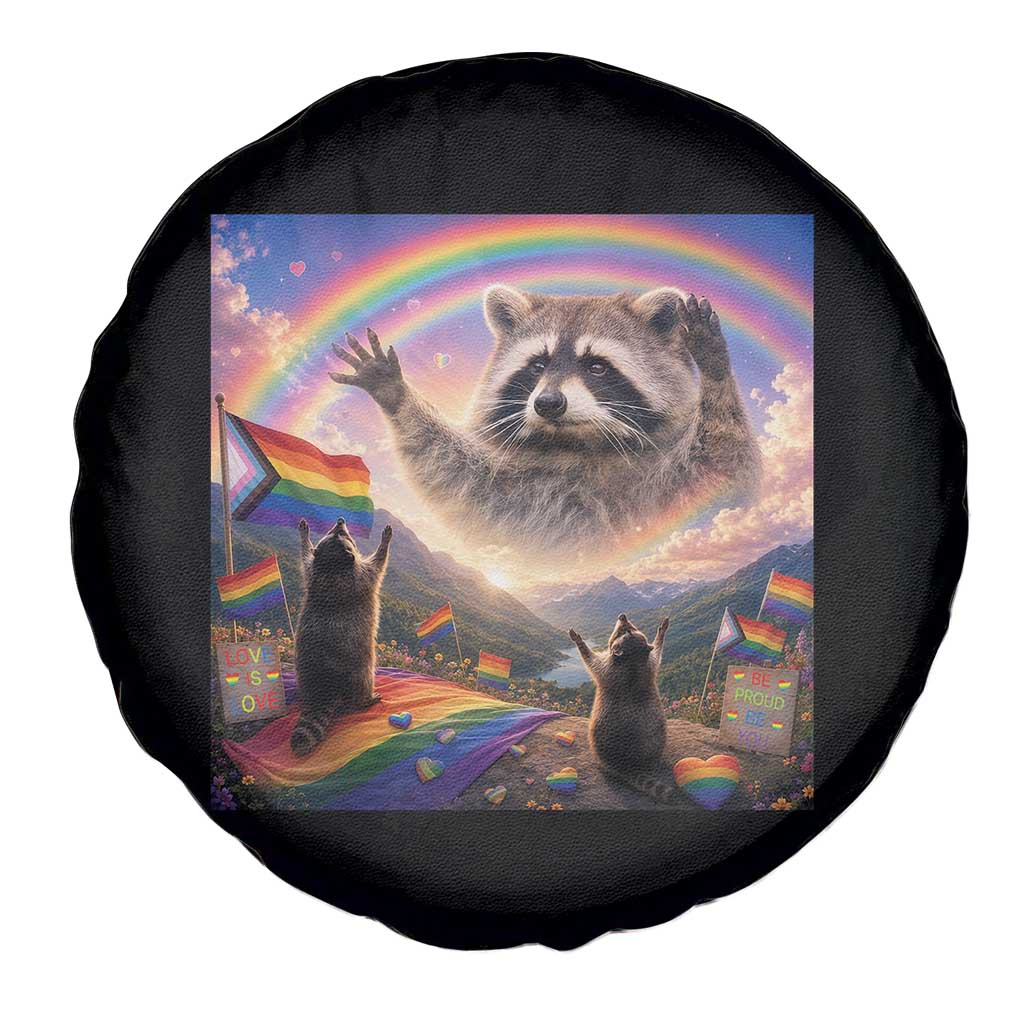 LGBTQ Pride Raccoon Rainbow Flag Spare Tire Cover Two Raccoons Howling to The Rainbow TS14 Print Your Wear