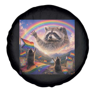 LGBTQ Pride Raccoon Rainbow Flag Spare Tire Cover Two Raccoons Howling to The Rainbow TS14 Print Your Wear