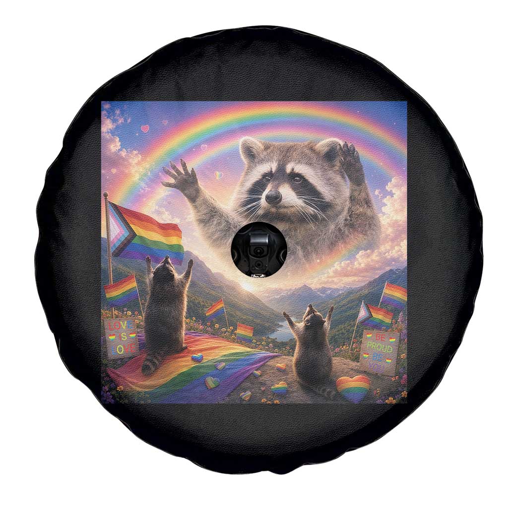 LGBTQ Pride Raccoon Rainbow Flag Spare Tire Cover Two Raccoons Howling to The Rainbow TS14 Print Your Wear