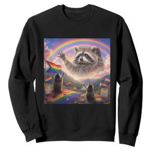 LGBTQ Pride Raccoon Rainbow Flag Sweatshirt Two Raccoons Howling to The Rainbow TS14 Black Print Your Wear