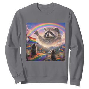 LGBTQ Pride Raccoon Rainbow Flag Sweatshirt Two Raccoons Howling to The Rainbow TS14 Charcoal Print Your Wear