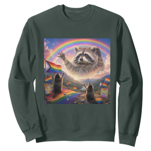LGBTQ Pride Raccoon Rainbow Flag Sweatshirt Two Raccoons Howling to The Rainbow TS14 Dark Forest Green Print Your Wear