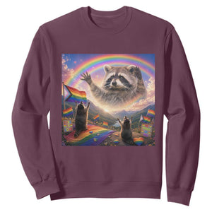 LGBTQ Pride Raccoon Rainbow Flag Sweatshirt Two Raccoons Howling to The Rainbow TS14 Maroon Print Your Wear