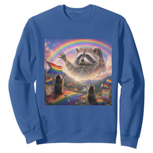 LGBTQ Pride Raccoon Rainbow Flag Sweatshirt Two Raccoons Howling to The Rainbow TS14 Royal Blue Print Your Wear