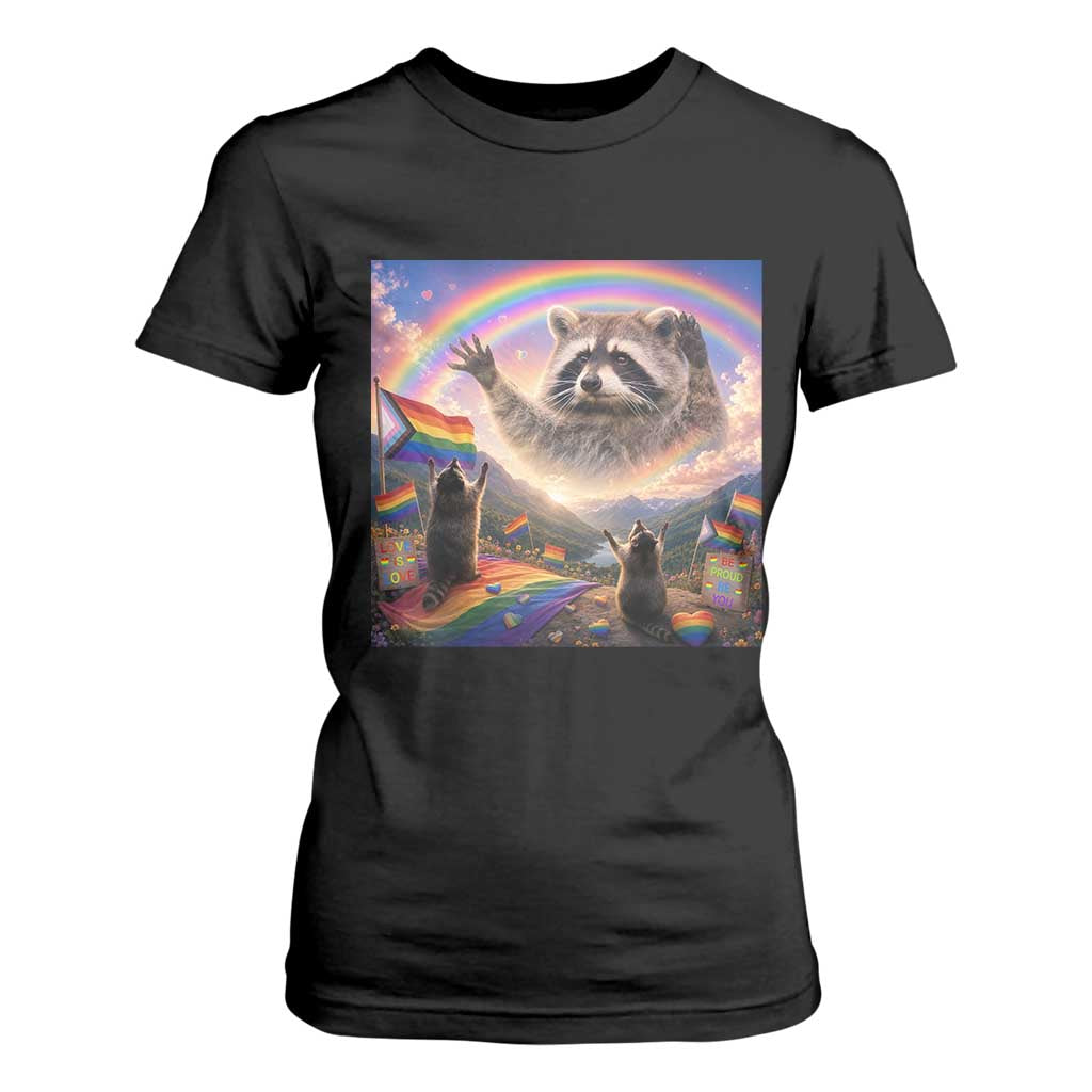 LGBTQ Pride Raccoon Rainbow Flag T Shirt For Women Two Raccoons Howling to The Rainbow TS14 Black Print Your Wear