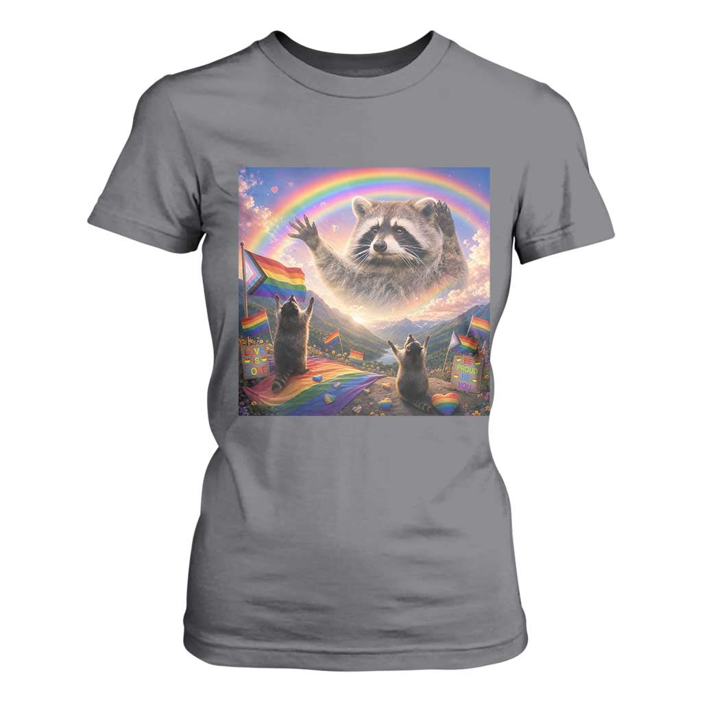LGBTQ Pride Raccoon Rainbow Flag T Shirt For Women Two Raccoons Howling to The Rainbow TS14 Charcoal Print Your Wear