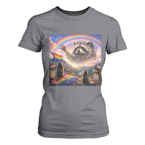 LGBTQ Pride Raccoon Rainbow Flag T Shirt For Women Two Raccoons Howling to The Rainbow TS14 Charcoal Print Your Wear