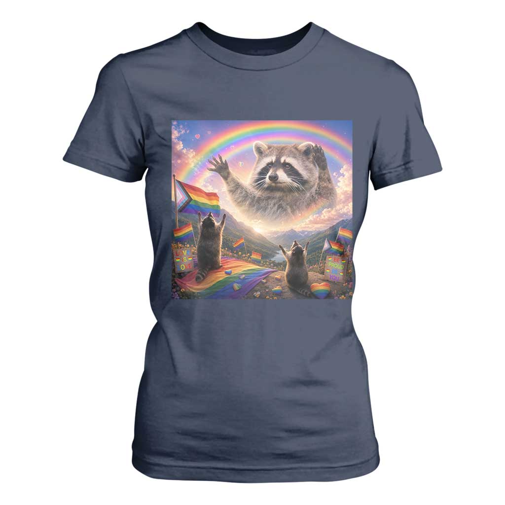 LGBTQ Pride Raccoon Rainbow Flag T Shirt For Women Two Raccoons Howling to The Rainbow TS14 Navy Print Your Wear