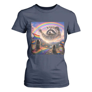LGBTQ Pride Raccoon Rainbow Flag T Shirt For Women Two Raccoons Howling to The Rainbow TS14 Navy Print Your Wear