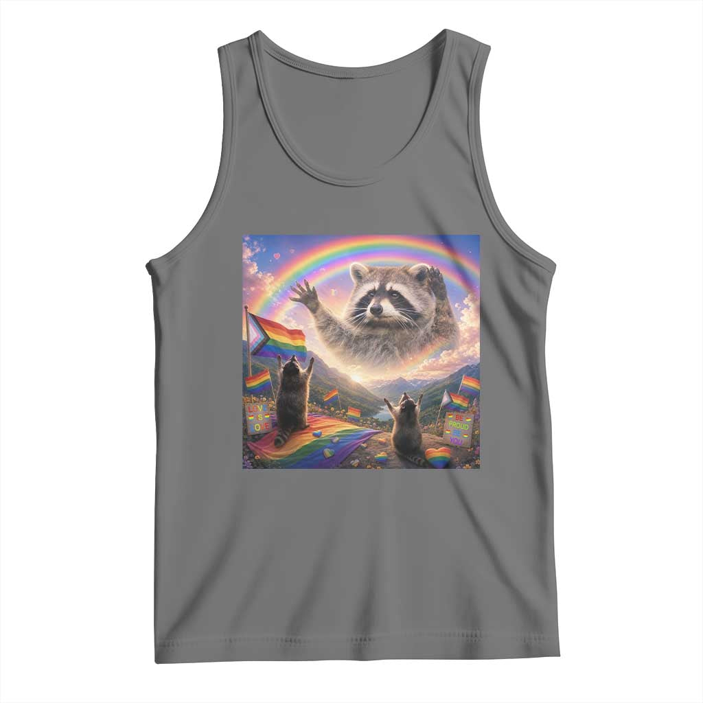 LGBTQ Pride Raccoon Rainbow Flag Tank Top Two Raccoons Howling to The Rainbow TS14 Black Heather Print Your Wear