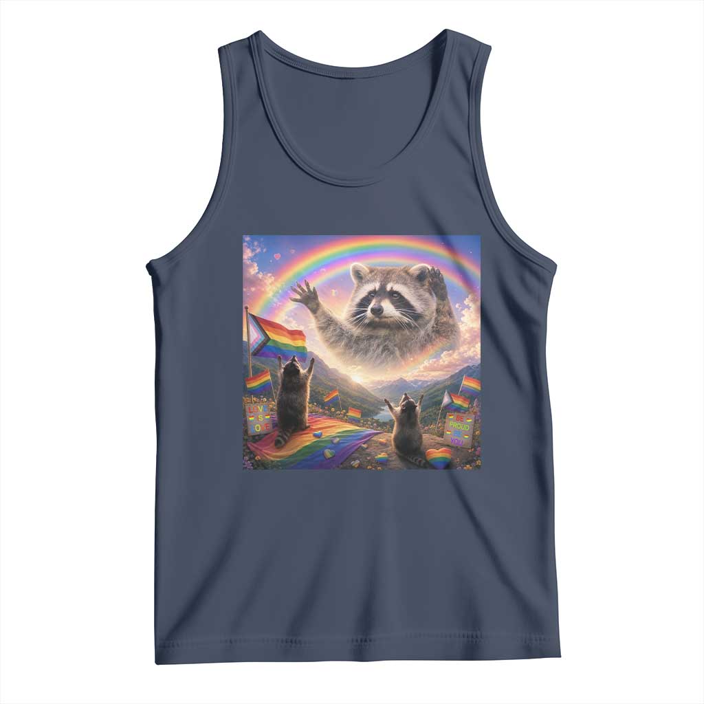 LGBTQ Pride Raccoon Rainbow Flag Tank Top Two Raccoons Howling to The Rainbow TS14 Navy Print Your Wear