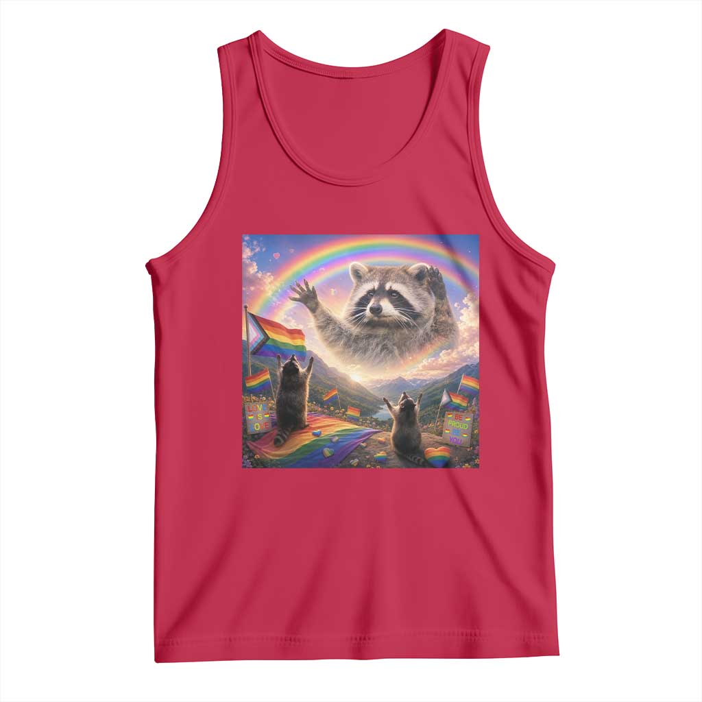 LGBTQ Pride Raccoon Rainbow Flag Tank Top Two Raccoons Howling to The Rainbow TS14 Red Print Your Wear