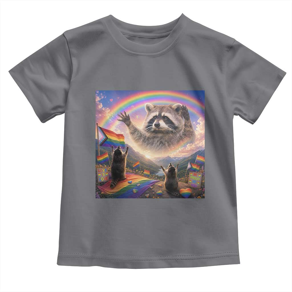 LGBTQ Pride Raccoon Rainbow Flag Toddler T Shirt Two Raccoons Howling to The Rainbow TS14 Charcoal Print Your Wear