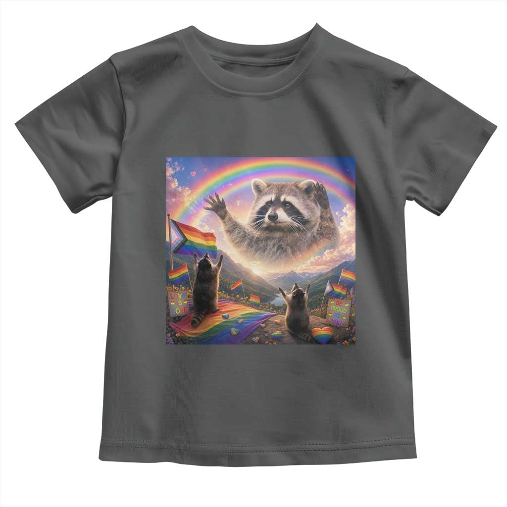 LGBTQ Pride Raccoon Rainbow Flag Toddler T Shirt Two Raccoons Howling to The Rainbow TS14 Dark Heather Print Your Wear