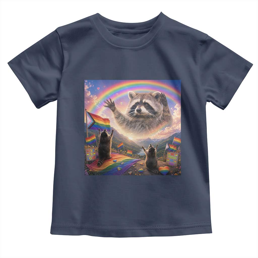 LGBTQ Pride Raccoon Rainbow Flag Toddler T Shirt Two Raccoons Howling to The Rainbow TS14 Navy Print Your Wear