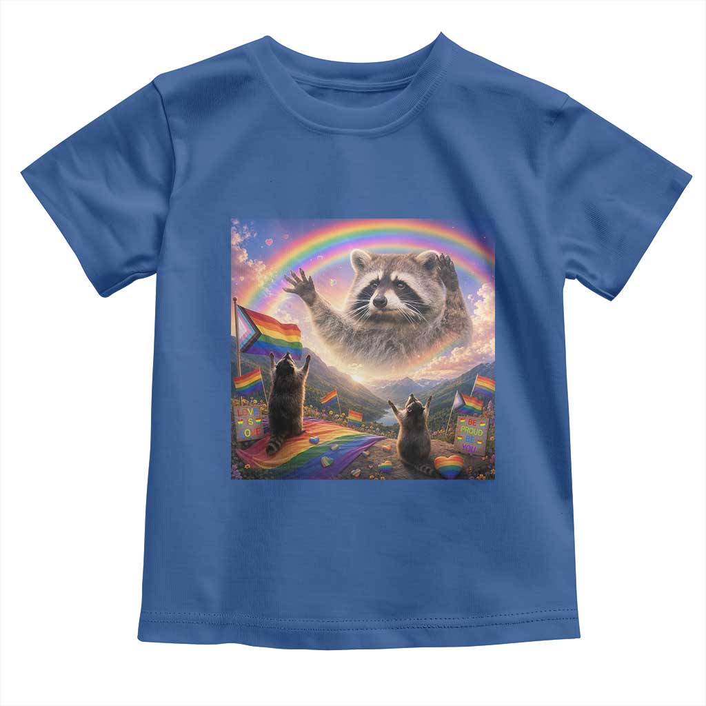 LGBTQ Pride Raccoon Rainbow Flag Toddler T Shirt Two Raccoons Howling to The Rainbow TS14 Royal Blue Print Your Wear