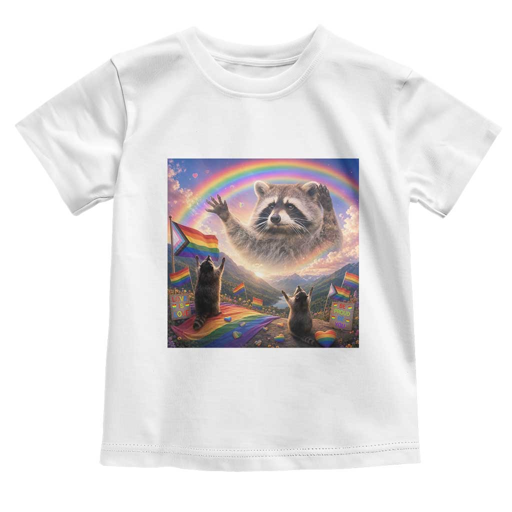 LGBTQ Pride Raccoon Rainbow Flag Toddler T Shirt Two Raccoons Howling to The Rainbow TS14 White Print Your Wear