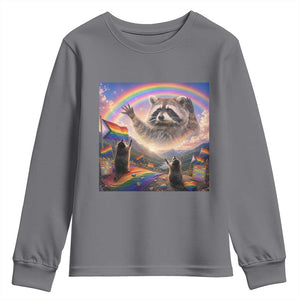 LGBTQ Pride Raccoon Rainbow Flag Youth Sweatshirt Two Raccoons Howling to The Rainbow TS14 Charcoal Print Your Wear