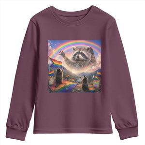 LGBTQ Pride Raccoon Rainbow Flag Youth Sweatshirt Two Raccoons Howling to The Rainbow TS14 Maroon Print Your Wear