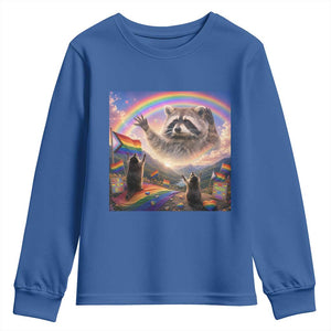 LGBTQ Pride Raccoon Rainbow Flag Youth Sweatshirt Two Raccoons Howling to The Rainbow TS14 Royal Blue Print Your Wear